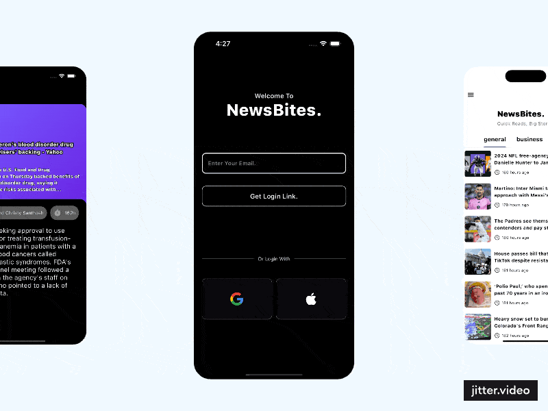 NewsBites. App Animation - Swipe through personalized news stories